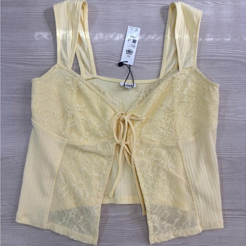 Garage NWT Yellow Lace Tie-Front Top